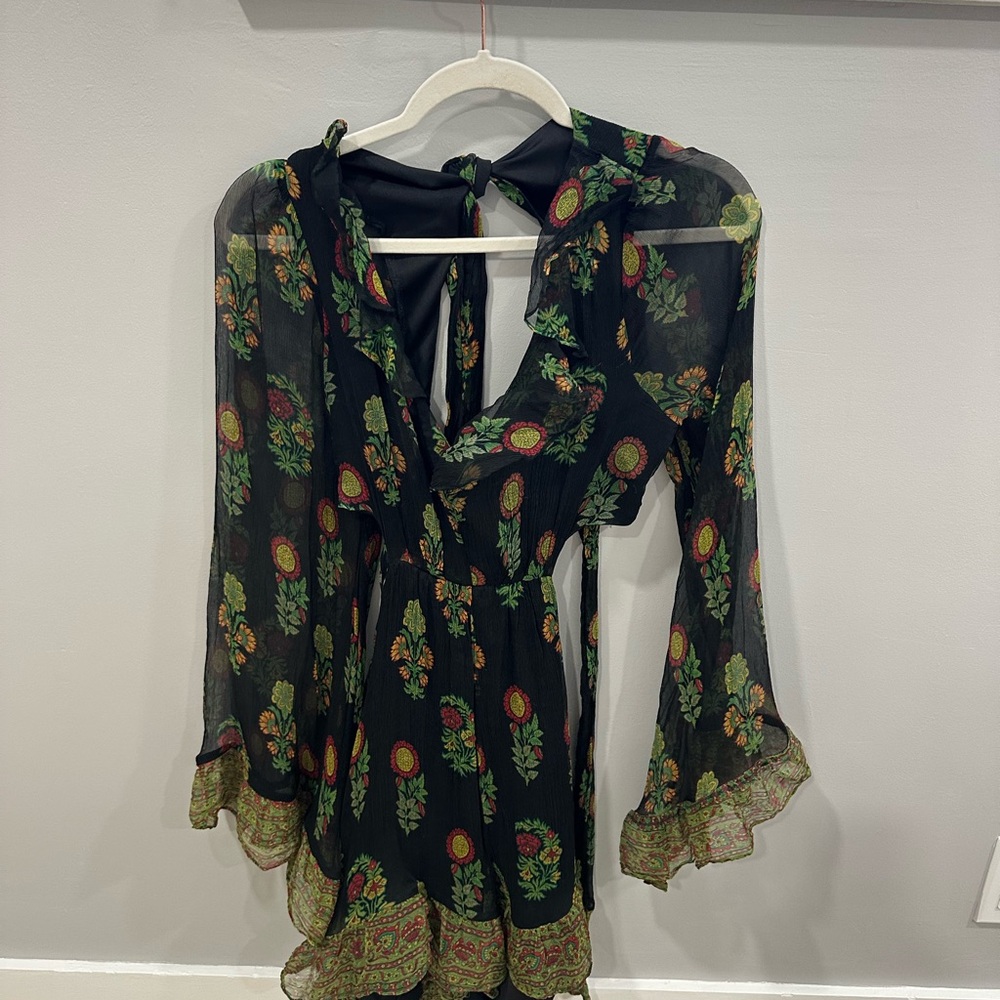Bohemian Floral Sheer Mini Dress